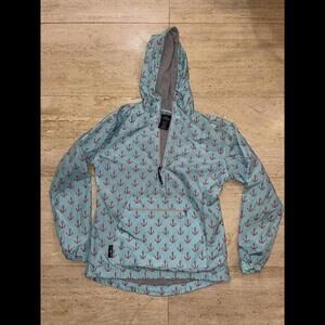 Charles River Aqua Coral Anchor Hooded Rain Coat Anorak Mercyhurst Lined‎ XXS